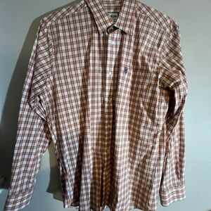 Men's Orange Plaid Button Down Shirt